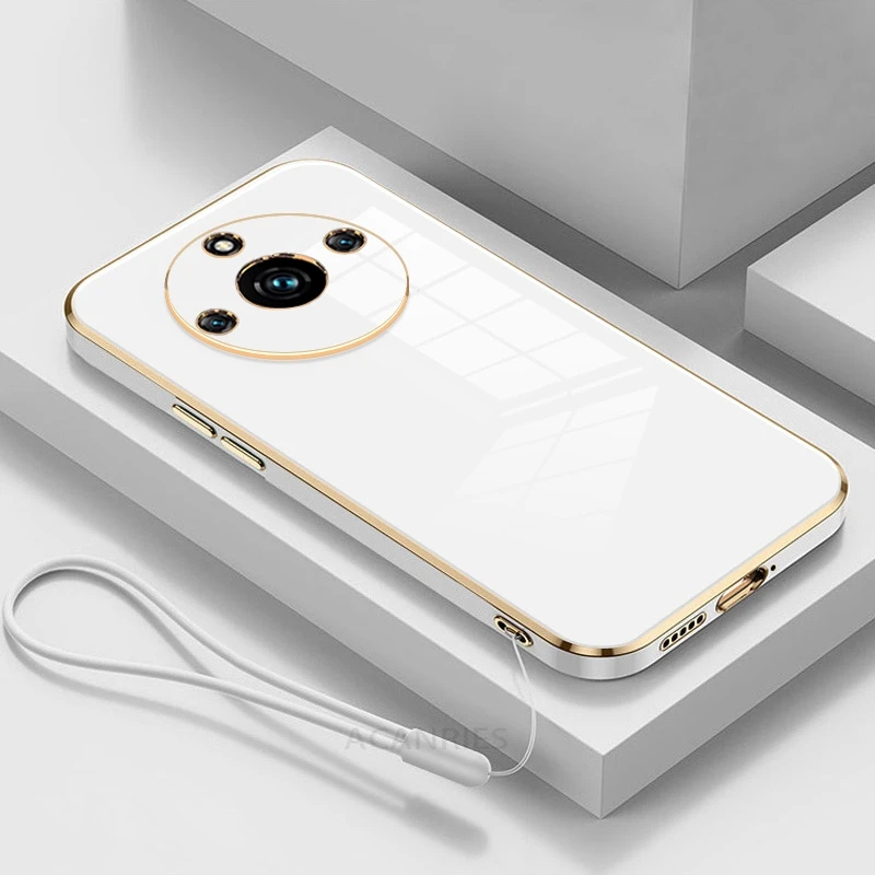 Luxury Plating Lanyard Silicone Phone Case - Elegant Protective Back Cover