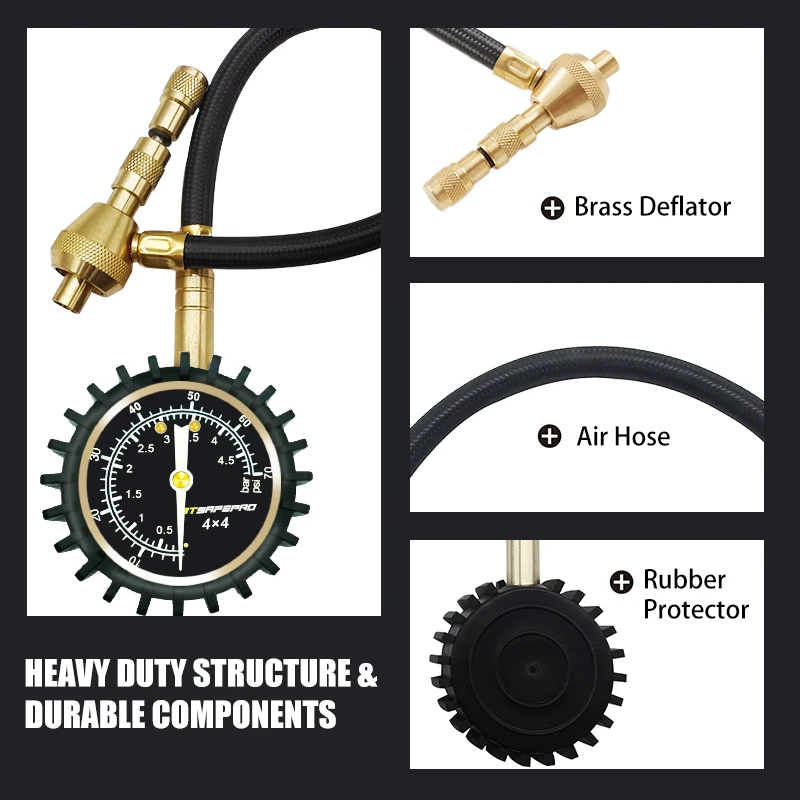 ATsafepro Tire Deflator Pressure Gauge 75Psi 2 in 1 Professional Rapid Deflate Special Chuck for 4X4 Large Offroad Tires on Jeep
