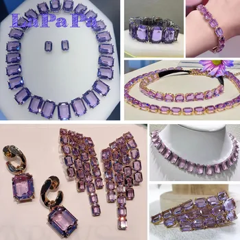 2025 New Fashion Purple Crystal Collection Luxury Brand Jewelry Set for Women Necklace Bracelet Earrings Ring Party Accessories 1