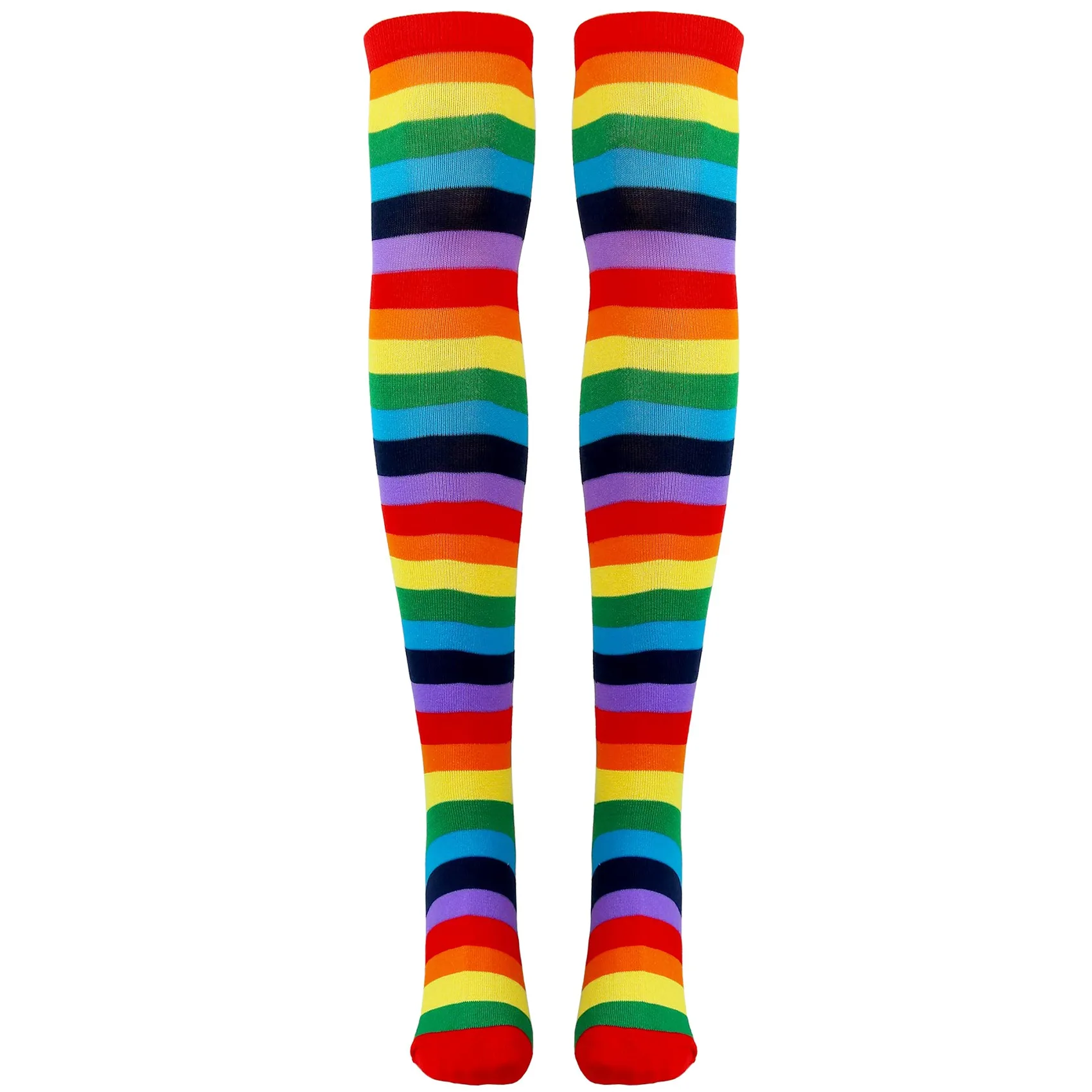 

Colorful Rainbow Striped Socks Over the Knee Clown Striped Costume High Stockings for Halloween Cosplay Parties