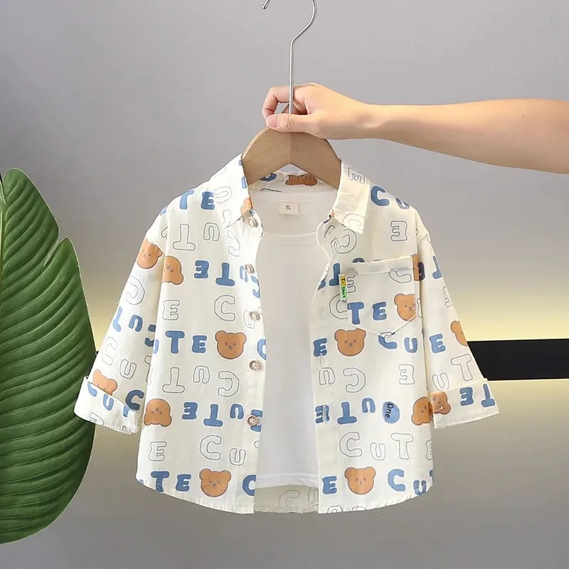 Spring Summer Plaid Shirt for Boys a Class Cotton Breathable Casual Long Sleeve Turn-down Collar Children's Open Cardigan