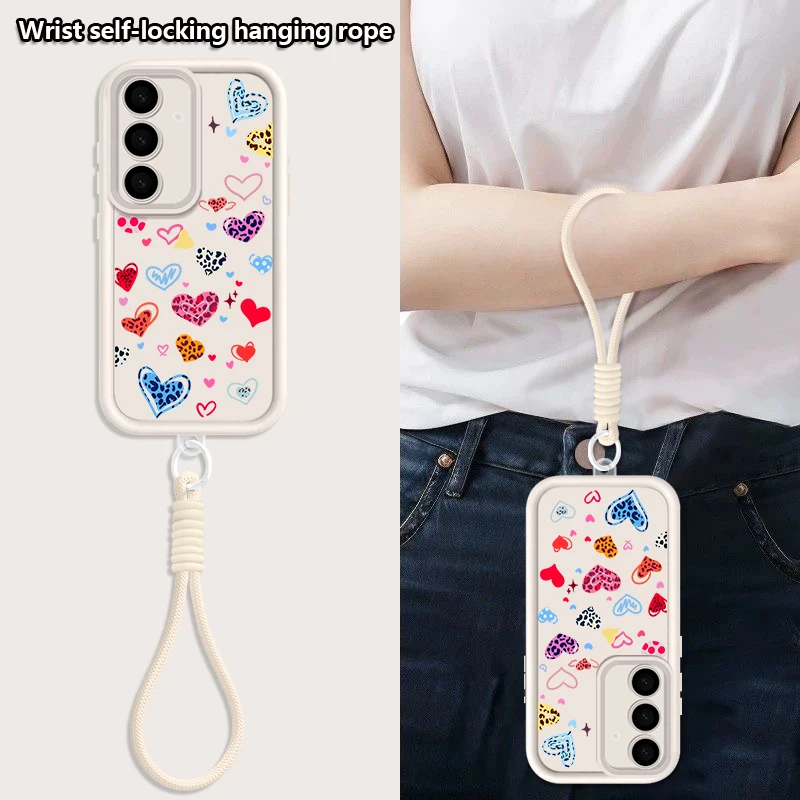 Colorful Hearts Print Lanyard Phone Case Cover