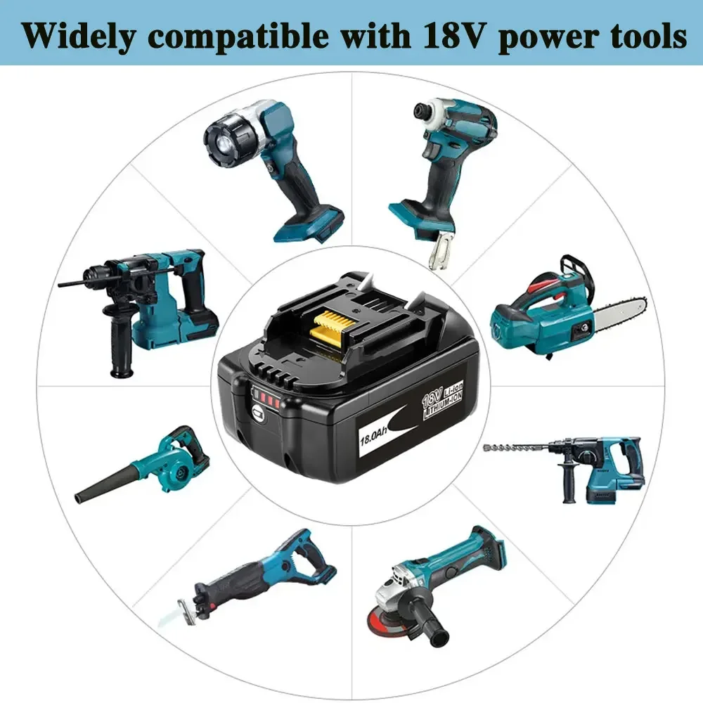 

Аккумуляторы Makita BL1840 BL1850 BL1830 BL1860B, 18 в, с зарядным устройством 4А, с емкостью 5 Ач, 6 Ач, 9 Ач, 12 Ач, 18 Ач