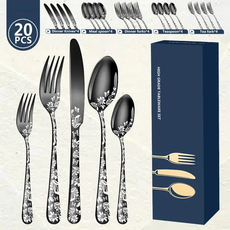 

Patterned Stainless Steel Cutlery - Elevate Your Dining Experience with Our Exquisite 5 Piece and 20 Piece Set Cutlery Collecti