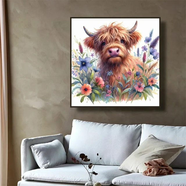 Broderie complète de fleur de cale d'animal de vache, point de croix, bricolage, toile imprimée, papillon, décor à la maison unique, 11CT 3