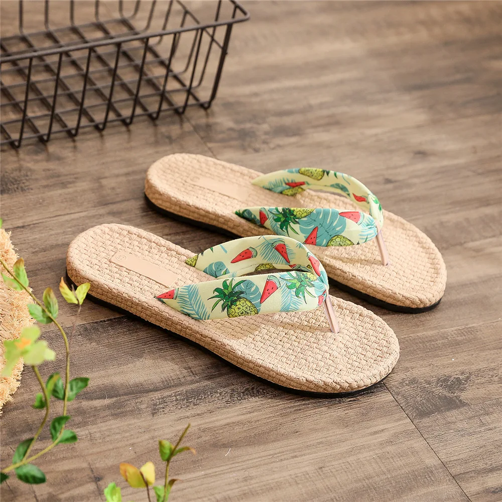 Summer Ladies Flip-Flops Imitation Hemp Bottom Outside Wear Travel