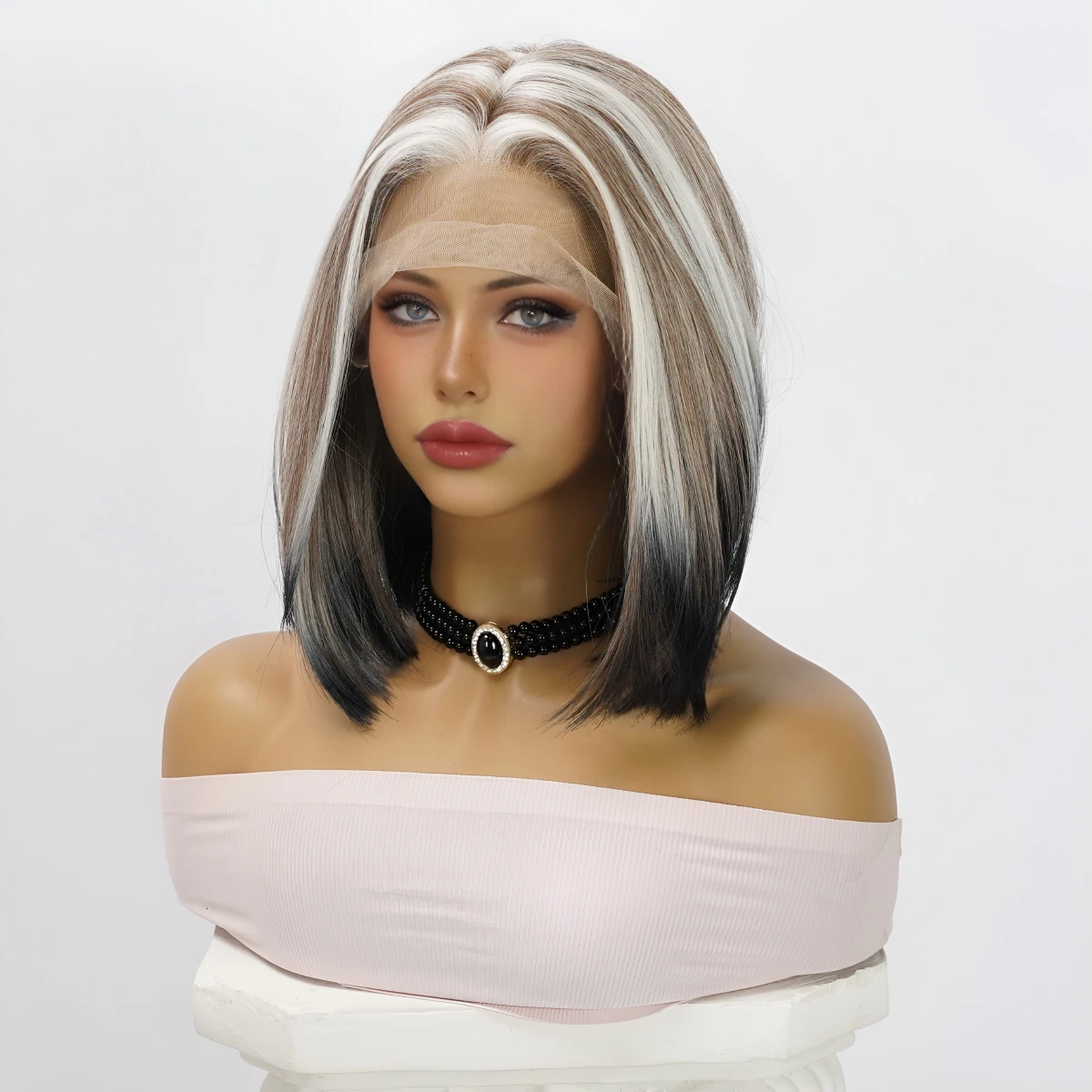 Daily Gradient Color Wig Natural Synthesis Lolita Wig For Women's Silver Brown Black Short Hair Highlight Dyed Short Curly Hair