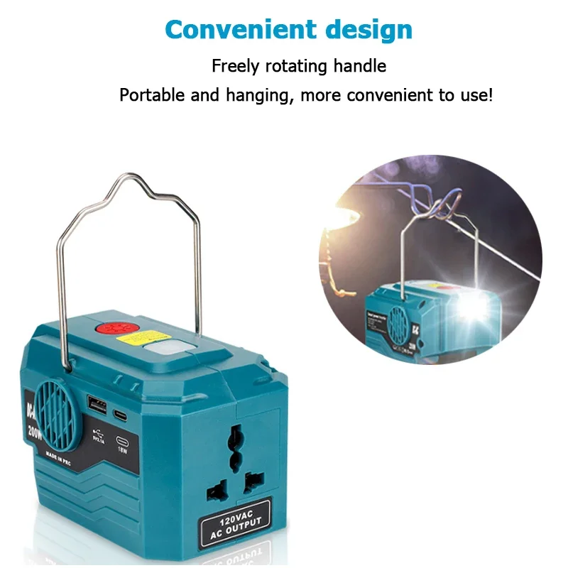 Inversor de Energia Portátil com Usb Led Luz de Trabalho Carregador do Banco de Potência Bateria de Íon de Lítio Bosch 18v Bat 200w 120v 220v 200w - Image 4