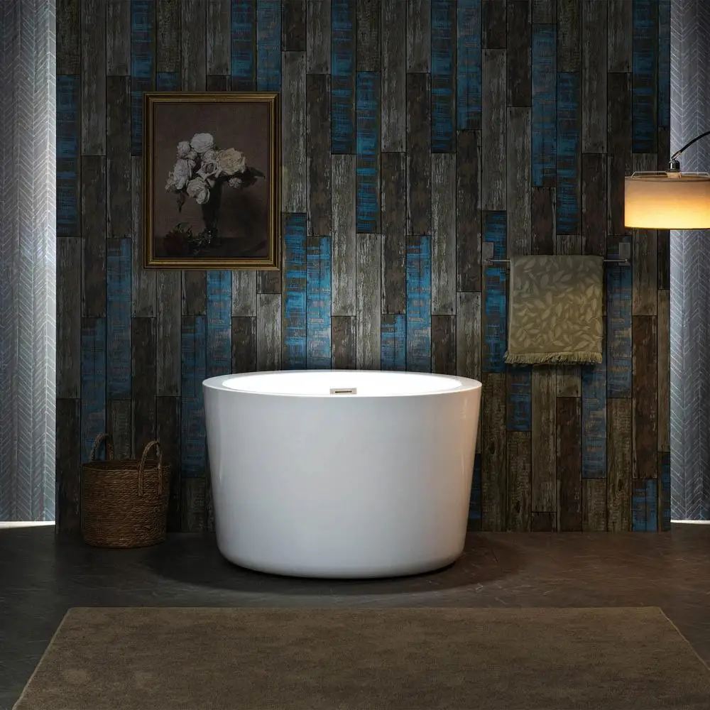 Contemporary Freestanding Acrylic Bathtub Soaking Tub White Brushed Nickel Drain/Overflow 4