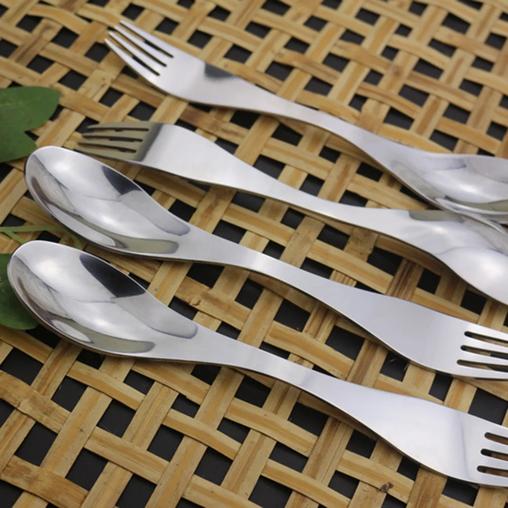 2pcs Stainless Steel Double-ended Spork Multifunction Fork Spoon Flatware for Camping Picnic Travel