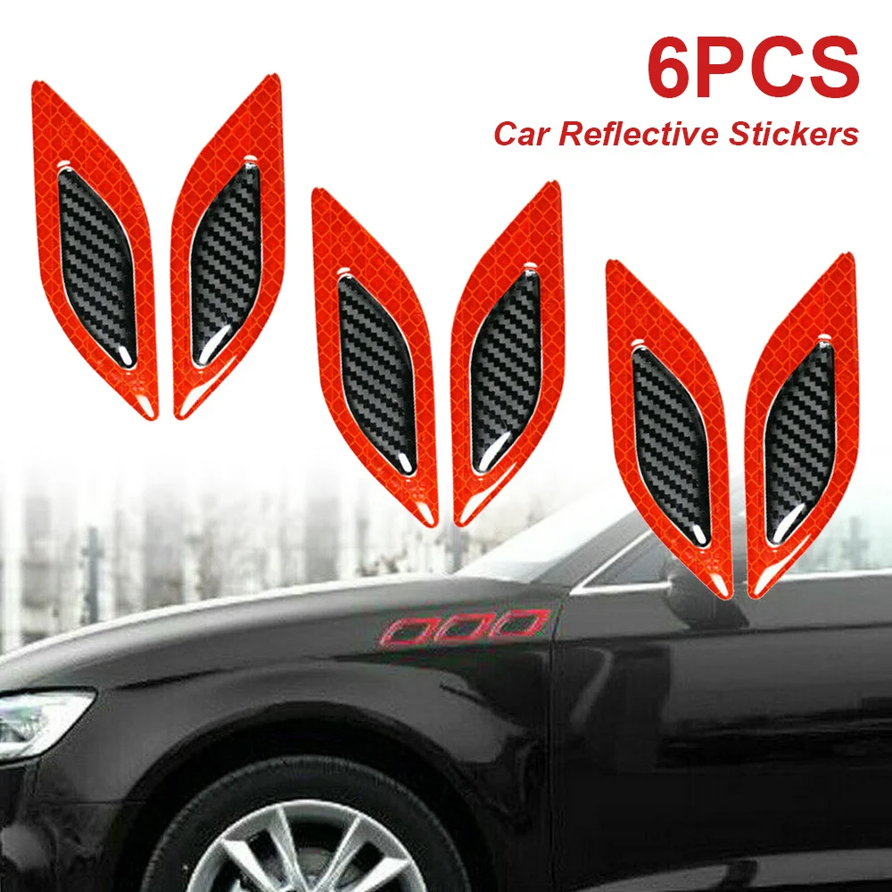 

6Pcs 3D Car Reflective Tail Anti-Collision Strips Carbon Fiber Bumper Strips Safety Warning Tape Secure Reflector Stickers Decor