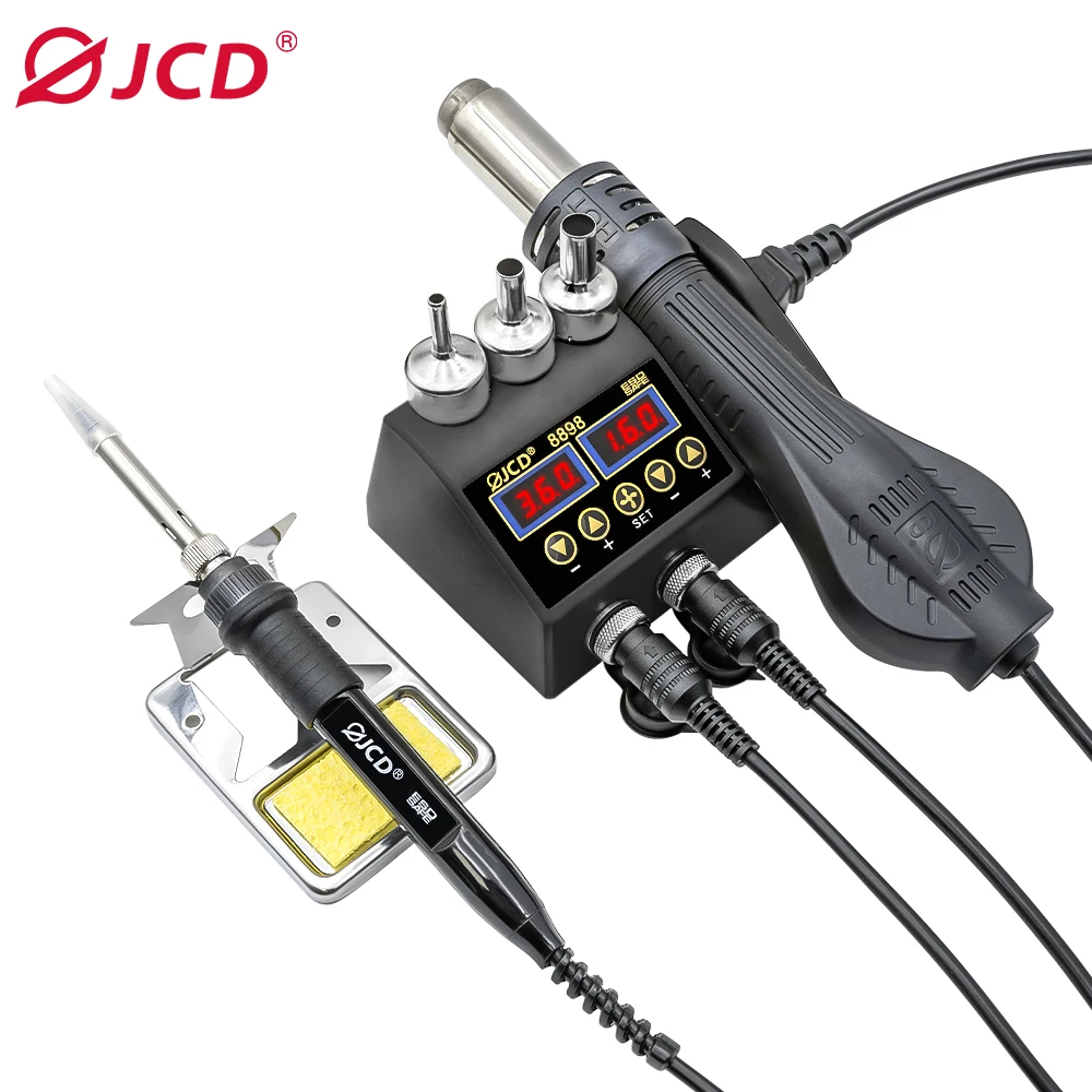 JCD 8898 Soldering Station 2 in 1 LCD Digital Display Soldering Iron Hot Air Gun for cell-phone BGA SMD IC Repair Solder Tools