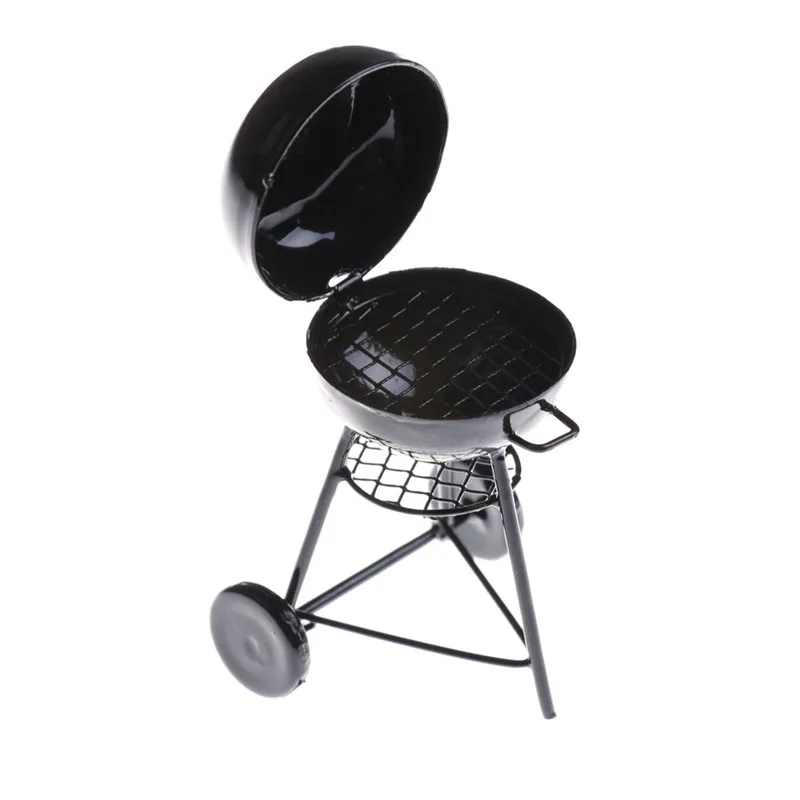 1:12 Dollhouse Miniature Black BBQ Grill Model Kitchen Accessories For Doll House Garden Outdoor Decor Kids Pretend Play Toys 2