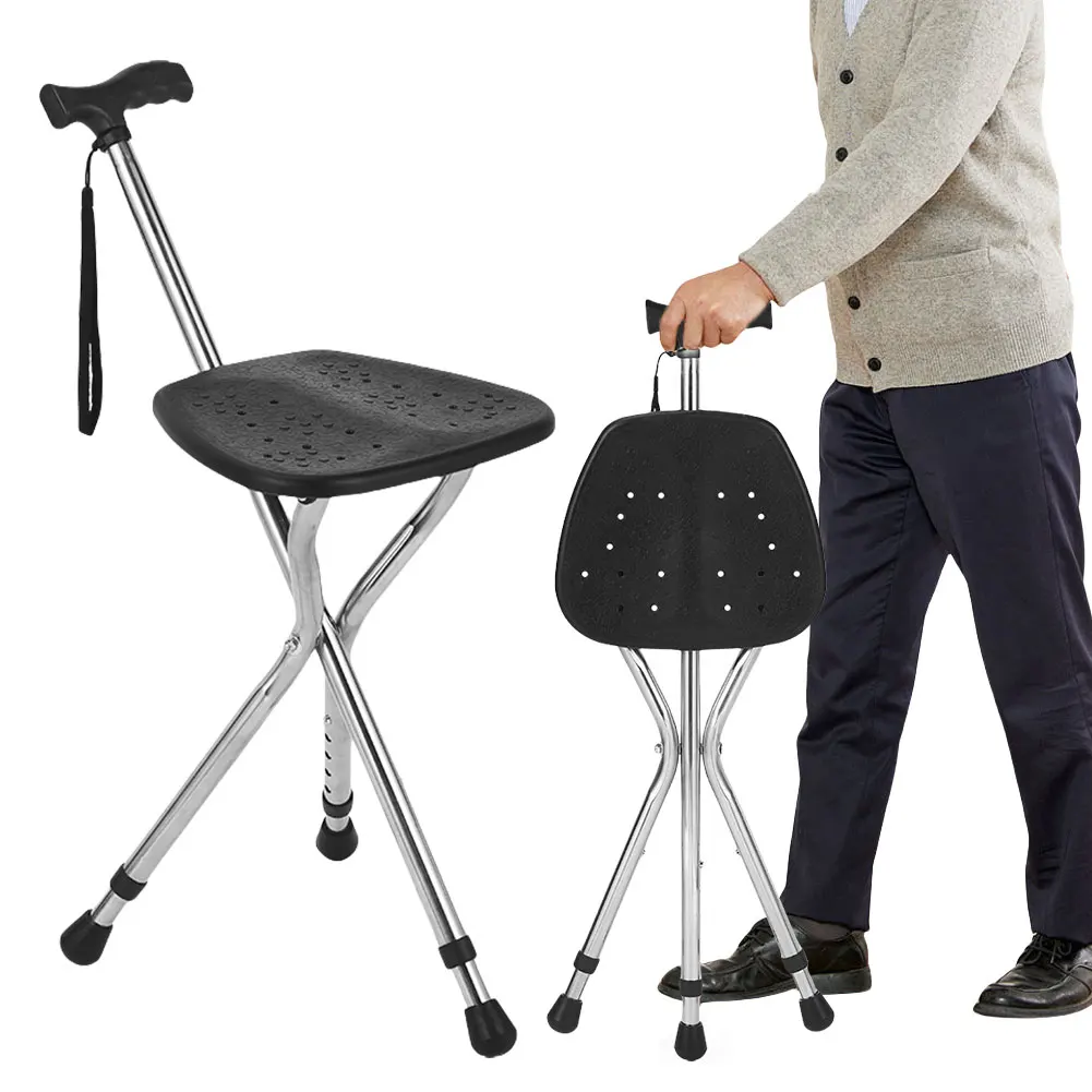 Folding Walking Cane with Seat for Seniors & Adults Adjustable Cane Chair Walking Stick Crutch Chair 4