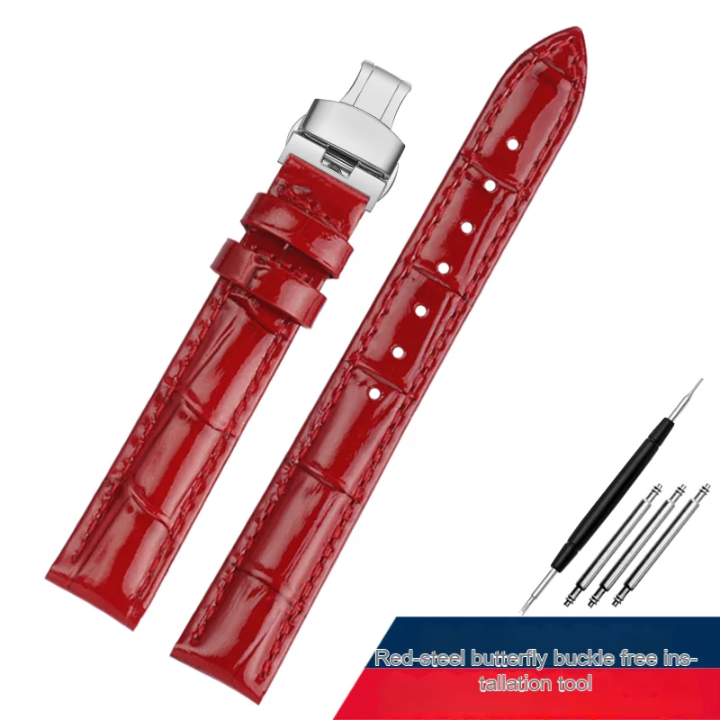 Wine Red Glossy Leather Watch Strap - 18mm Universal Women's Accessory