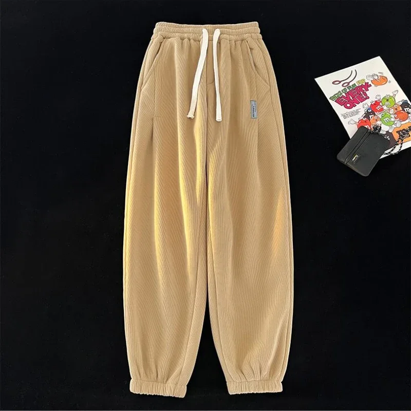 Men Winter Corduroy Plush Extra Thick Pants Lambswool Warm Loose Comfortable Rib Leg Pants Lined Fleece Sports Joggers Trousers 5