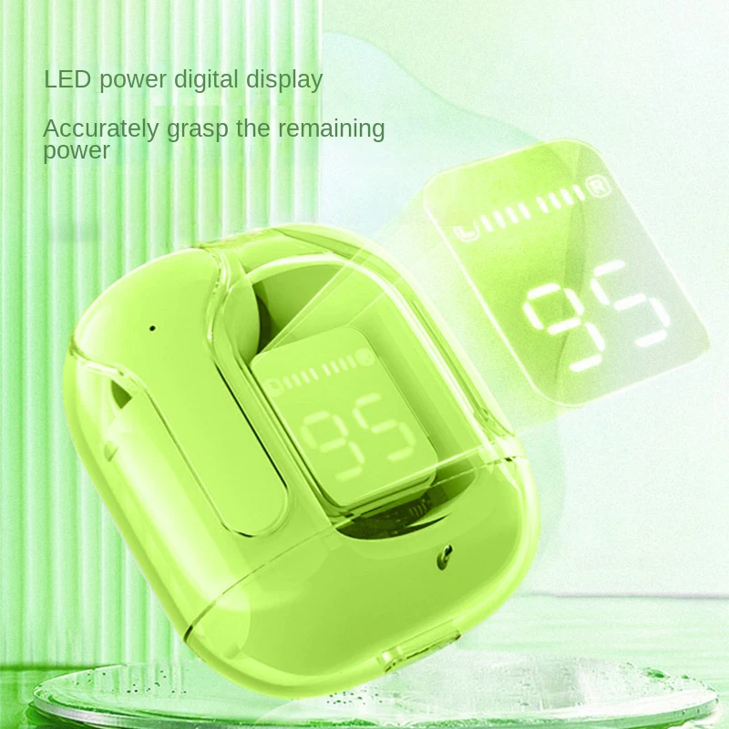 TWS Wireless Earphones Transparent Bluetooth In Ear Headset ENC Sports Headphones LED Power Digital Display Stereo Sound Earbuds_voghion.com