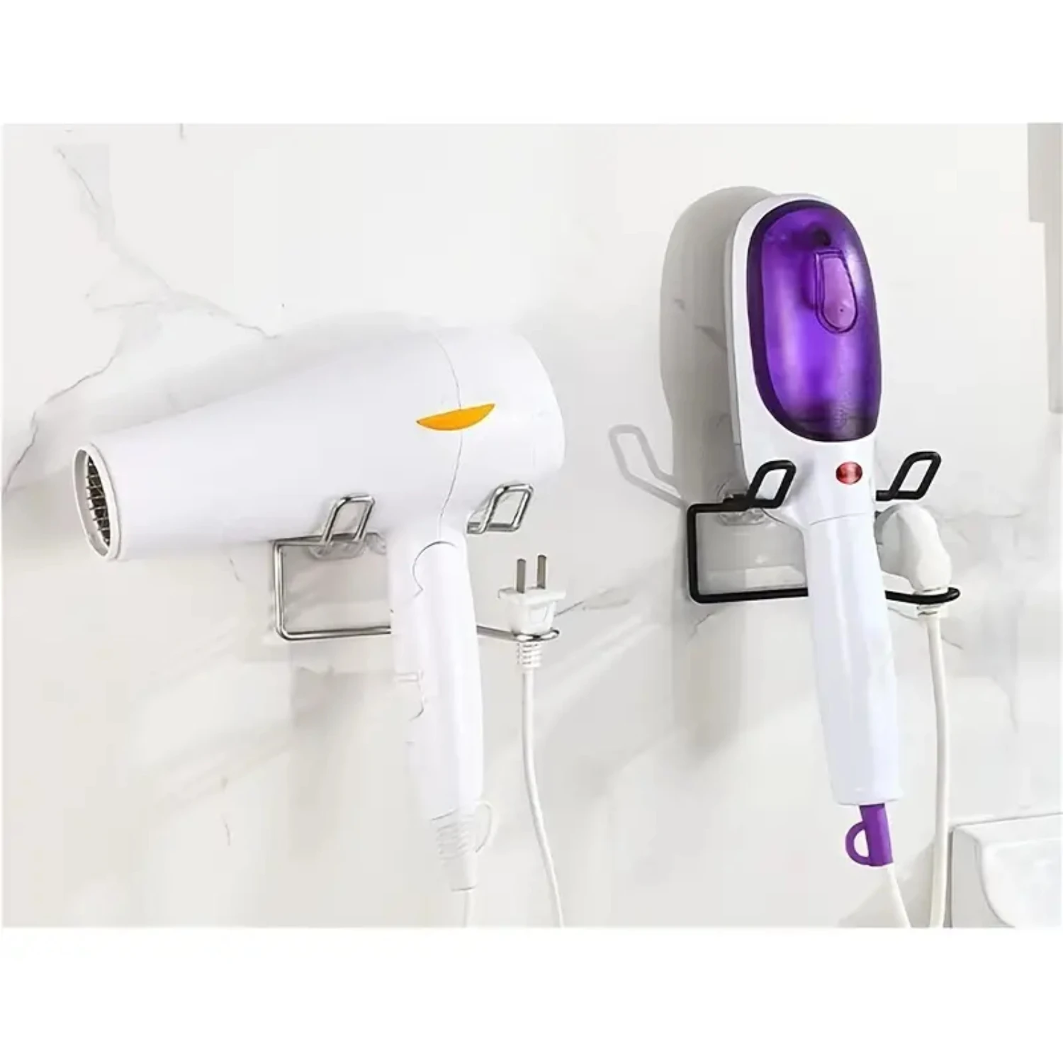 Sturdy and Stylish 1-Piece Punch-Free Stainless Steel Hair Dryer Rack, Wall-Mounted Bracket with a Size of 3.74" x 3.54", Ideal 5