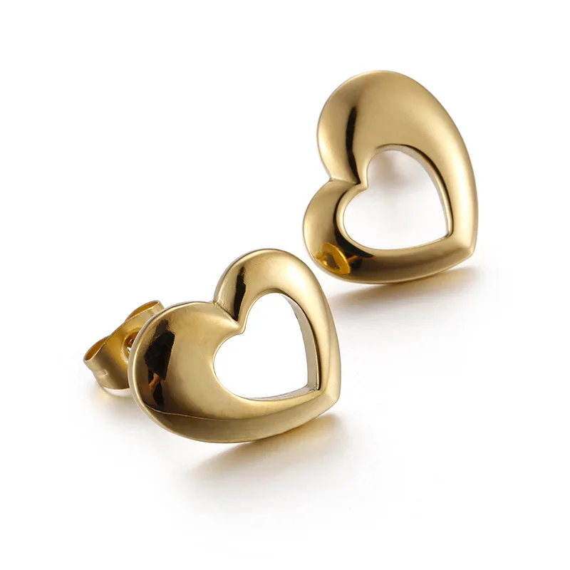 

Fashion Women Girls Heart Earrings Gold Stainless Steel Hollow Heart Stud Earrings Brincos Piercing Jewelry