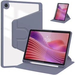 Sleek 360 Rotating Acrylic Hard Stand Tablet Case with Pencil Holder for Lenovo Tab 10.1 2025 (Lavender gray)