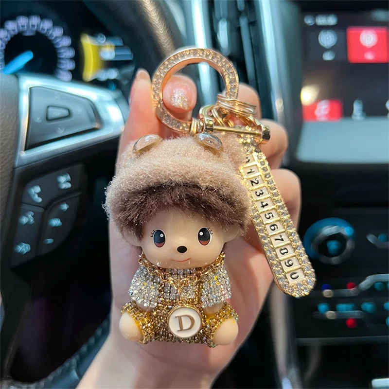 Creative Diamond Knitted Hat, Qiqi Keychain, Anti Loss Mobile Phone Number Plate, Car Keychain, Fashion Girl 5