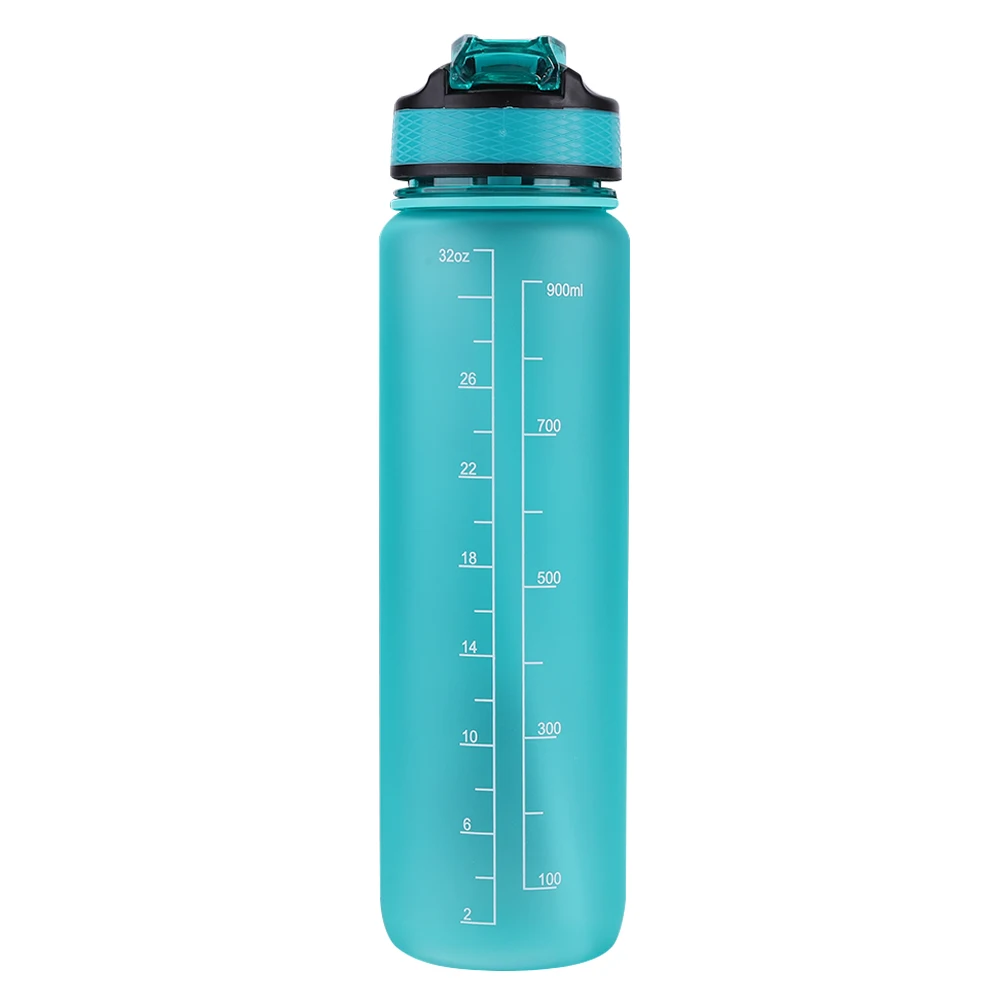 1000ml Sports Water Bottle Leakproof Plastic Frosted Cup with Time Scale Portable Drinking Cup for Fitness Cycling