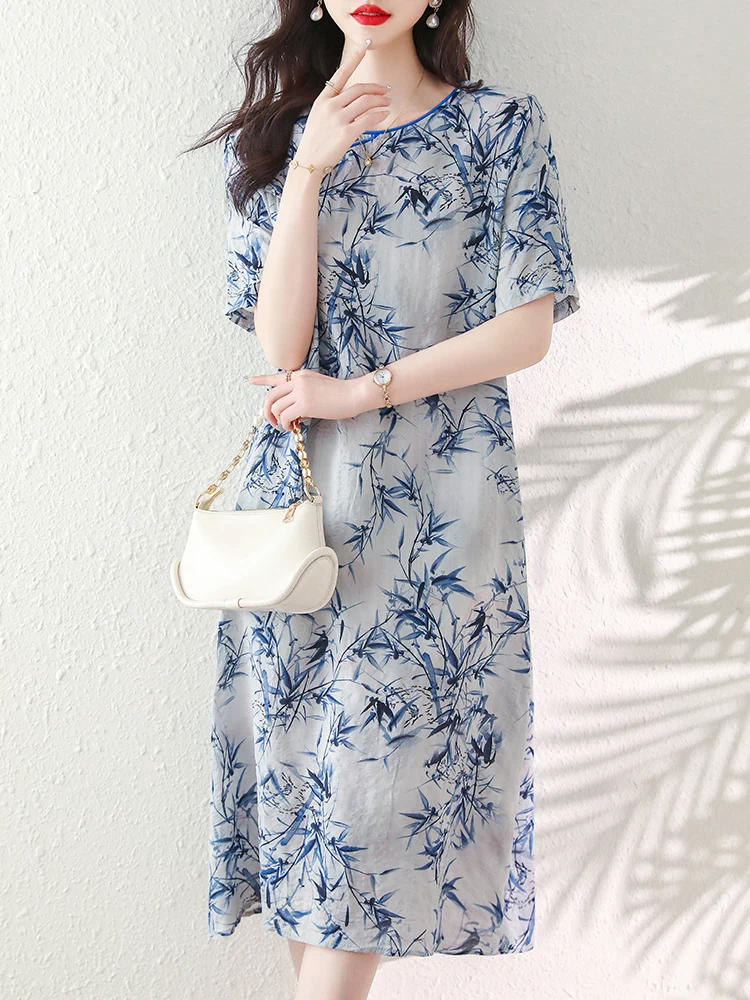 

2023 spring and summer women's new Chinese style large size loose short sleeve slimming dress