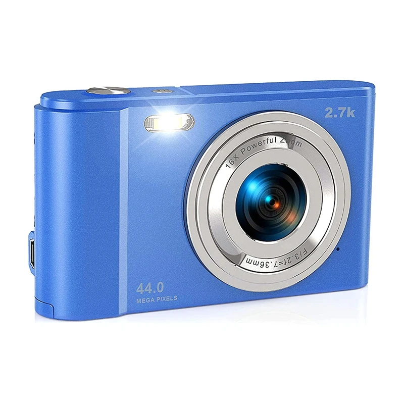 Digital Camera 2.7K HD 44MP Vlogging Camera With 16X Digital Zoom,Compact Pocket Camera With Fill Light For Teens,Blue