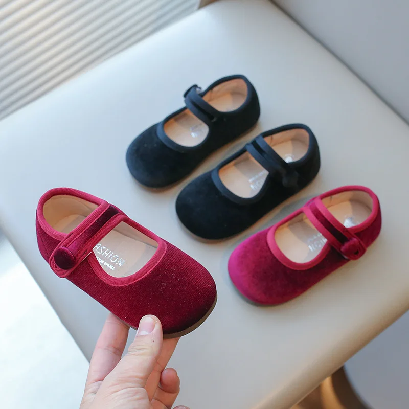 Baby Girl Shoes Vintage Velvet Kids Shoes Casual Flats Girls Dance