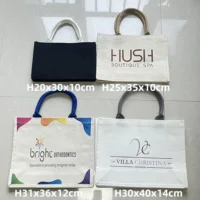 100 sacs fourre-tout en toile personnalisables, sacs de courses réutilisables en coton avec revêtement imperméable pour événements, agences de voyage, avec logo 5