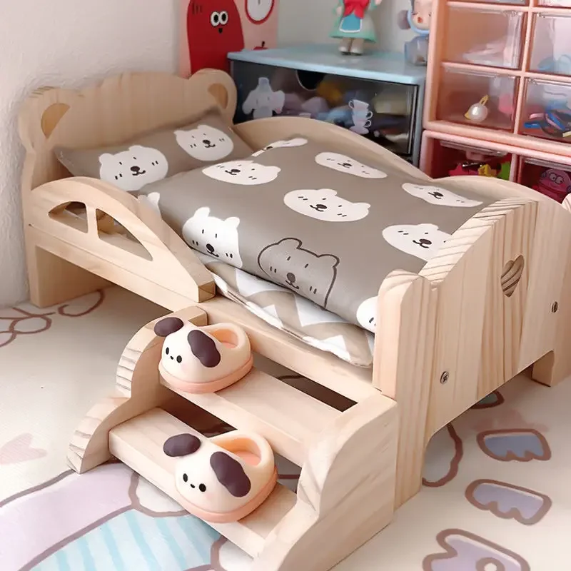 Baby Doll Miniature Bed with Stairs Fashion Doll Play for 20cm 1/6 Doll Accessory Play House Furniture Set Dollhouse Decoration 3