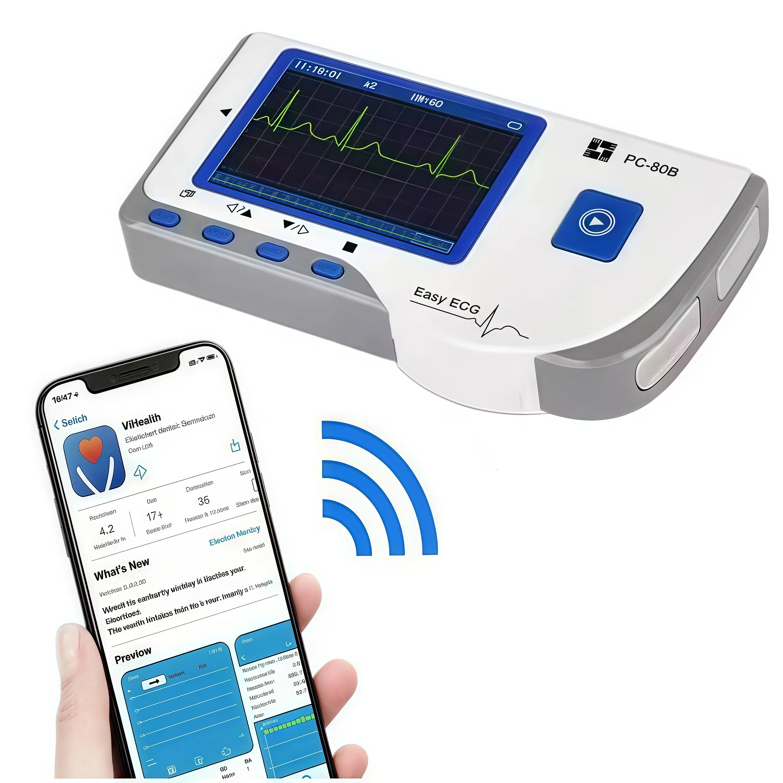 Handheld Electrocardiogram Monitor Heart Rate Monitor Bluetooth Recorder App Data Storage