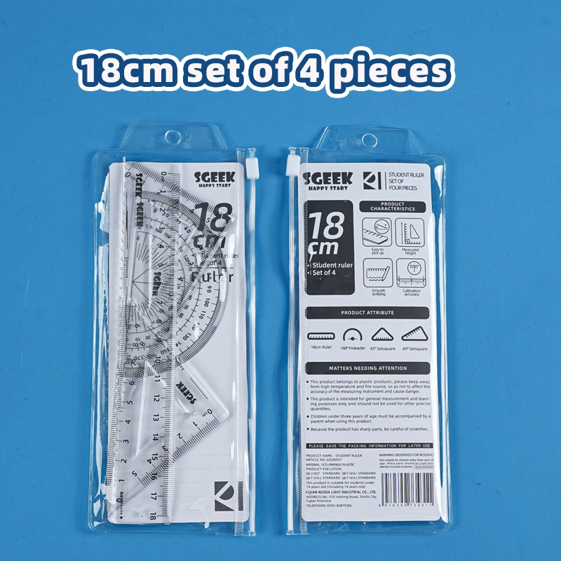 18cm Ruler Set Student Drawing Stationery Set Transparent Triangle Board Straightedge Ruler Set