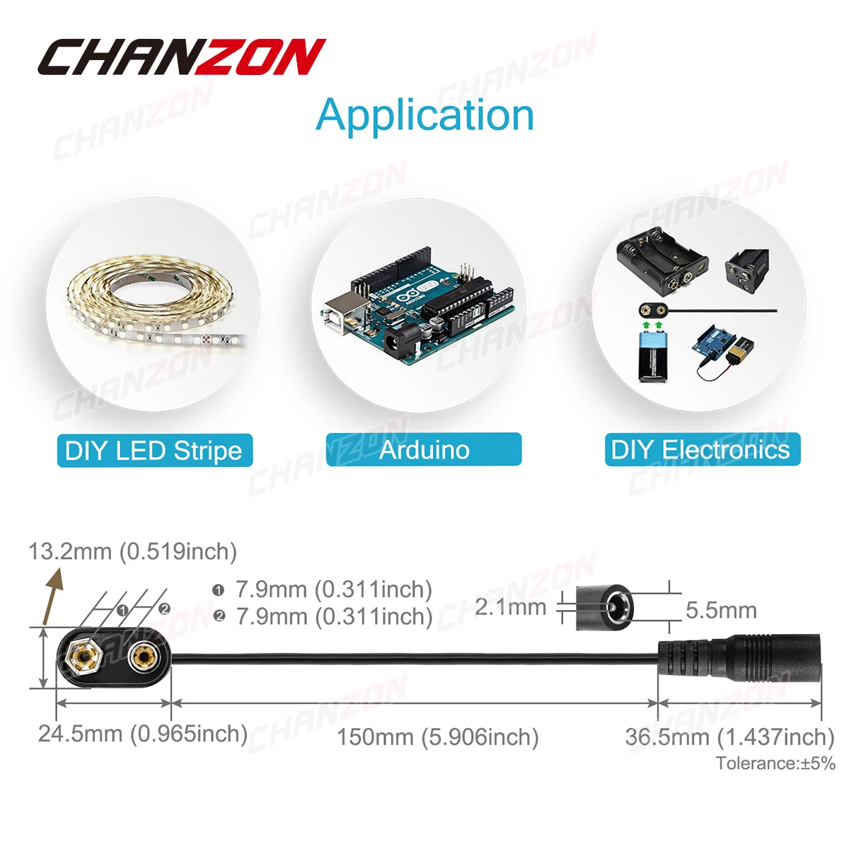 5 Pz 9 V Alimentazione Della Batteria Connettore DC Femmina Snap Clip Adattatore 9 V Cavo Di Supporto 9 Volt Presa Di Piombo Spina Barile Per Charra - Foto 6