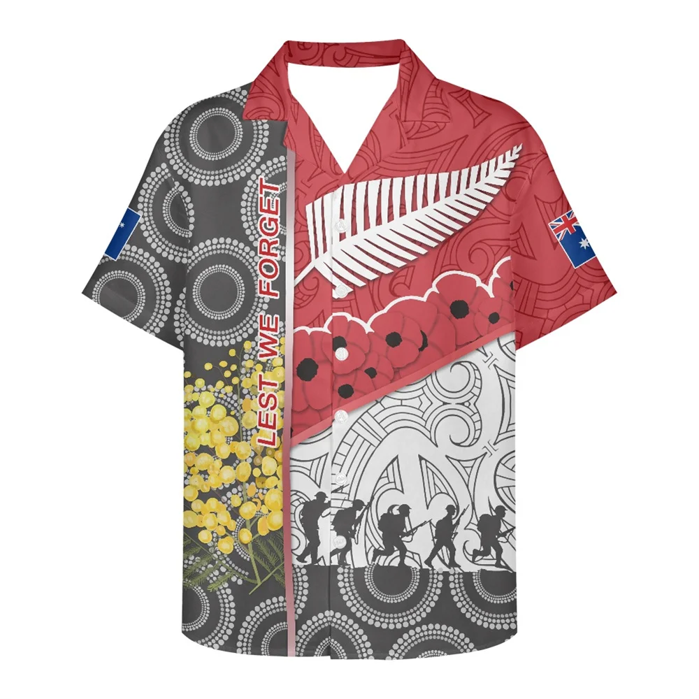 

Beach Wear Man Top Shirt CUSTOM Designed Breathable Shirt Polynesian Tribal Remembrance Day Poppy LEST WE FORGET Anzac Day Print