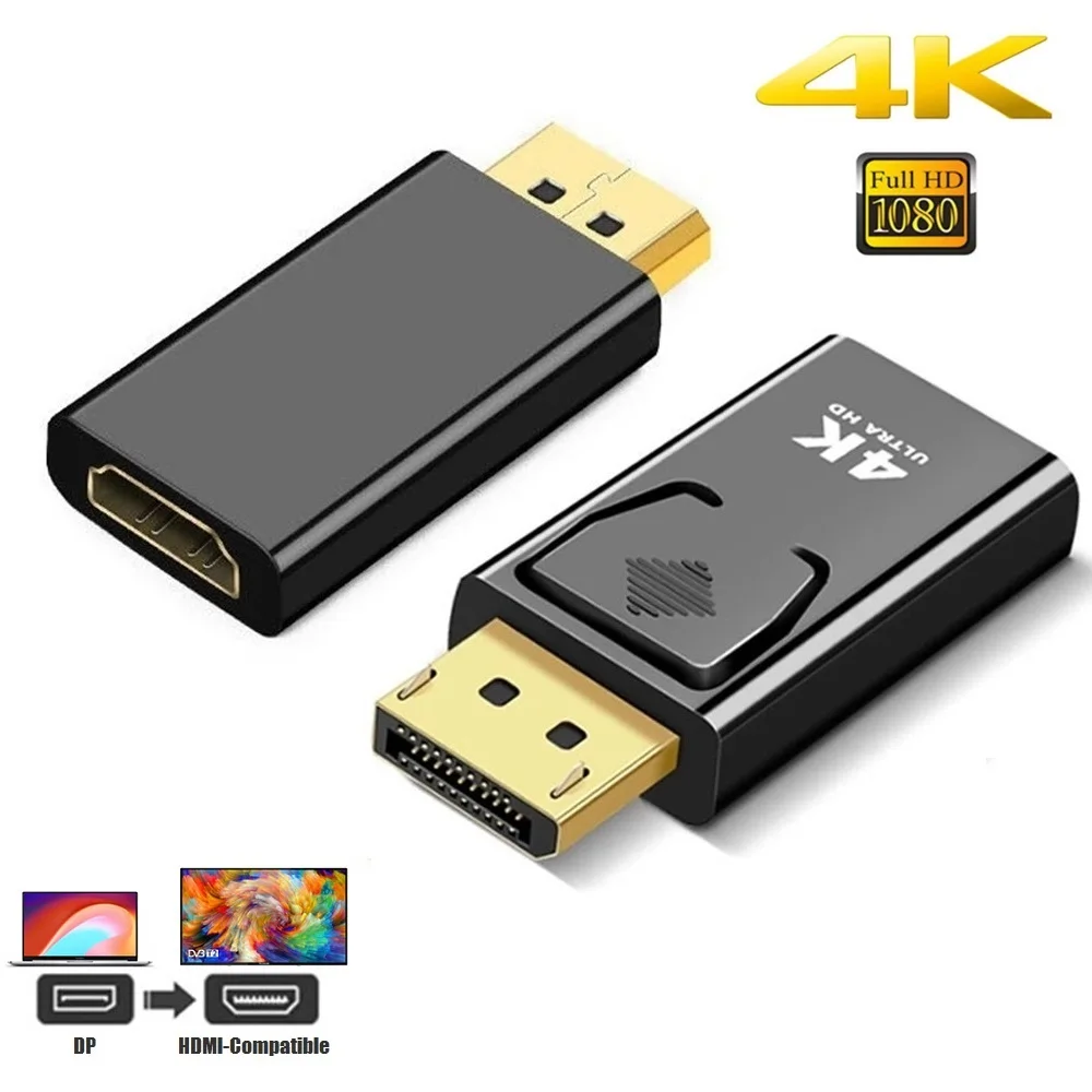 DP 포트 HDMI 호환 어댑터 변환기, PC 노트북 멀티미디어용 비디오 오디오, 수-암 TV 케이블 어댑터, 4K 디스플레이 