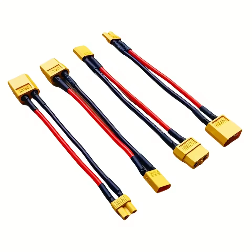 Câble adaptateur XT60 à T plug, 10cm, connecteurs dorés et gaine thermorétractable