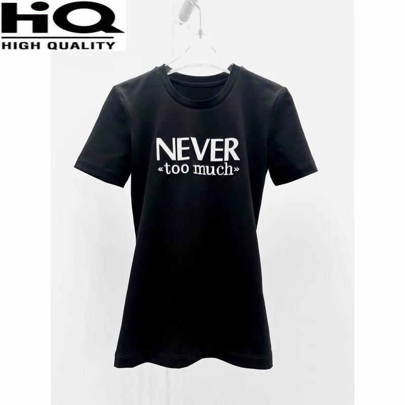 

Women Casual Cotton Tee Letter Embroidery Comfortable Slim Round Neck Short Sleeve T-Shirt