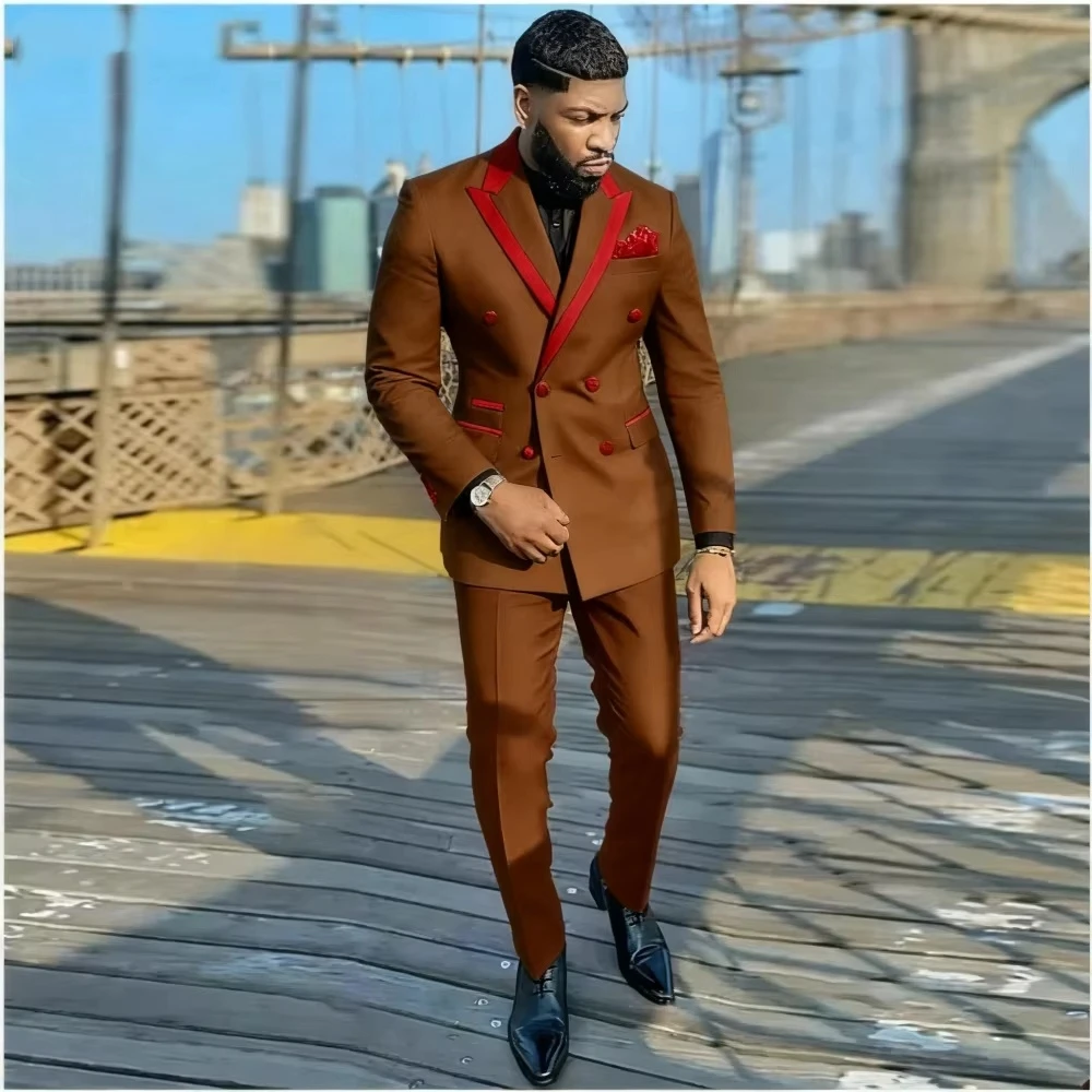 Slim Fit 2 Piece Wedding Men Suits Solid Groom Tuxedo Formal Blazer Pants Set for Prom Party Best Man Peak Lapel Jacket Pants