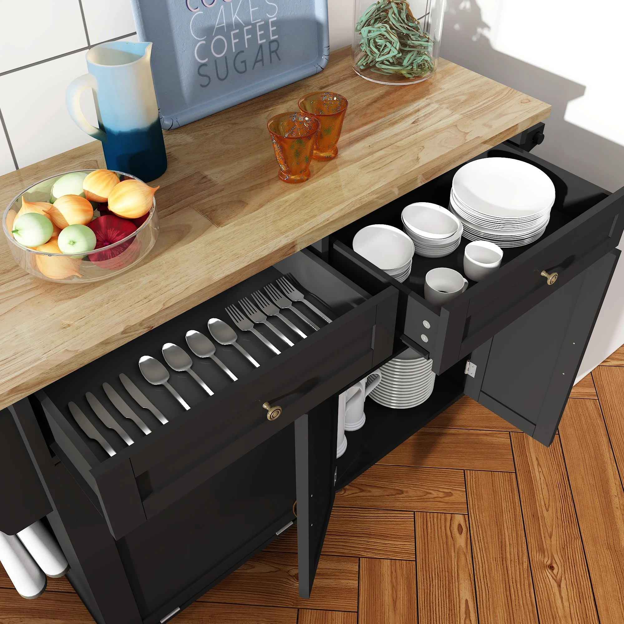 Rolling Kitchen Island with Trash Cabinet 4