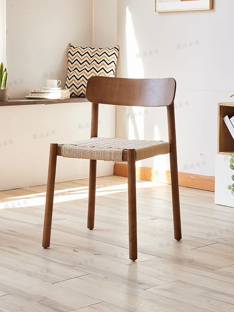 

Плетеный обеденный стул, домашний тихий скандинавский японский стул из массива дерева, воловьей кожи, бумажной веревки, плетеный стул, спинка стула для дома