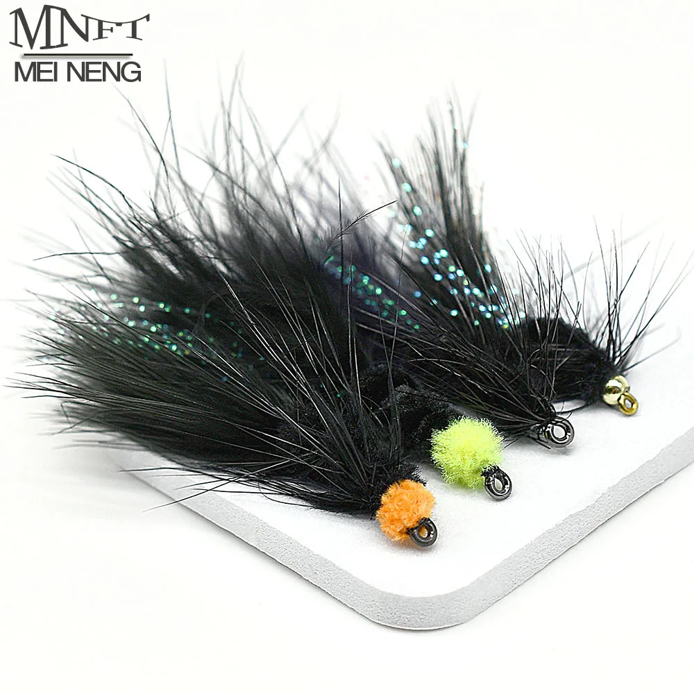 Mnft 8Pcs Beadhead Black Trout Fly Fishing Streamer Lure Mosche