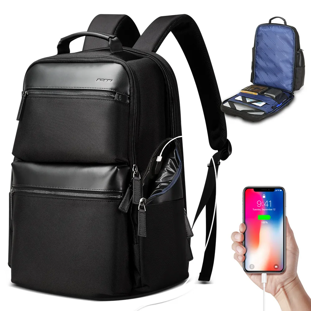 

BOPAI Luxury Gift Men Backpack Waterproof USB Bagpack Black Laptop Backpack 15.6 Inch Weekend Travel BackPack Men