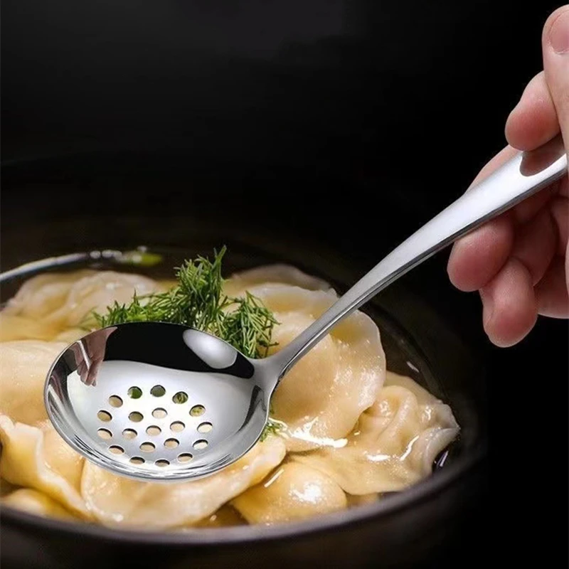 304 Stainless Steel Soup Ladle Long Handle Hot Pot Spoon Colander Large Ramen Tablespoons Skimmer Kitchen Porridge Scoop Stainless Steel Spoon