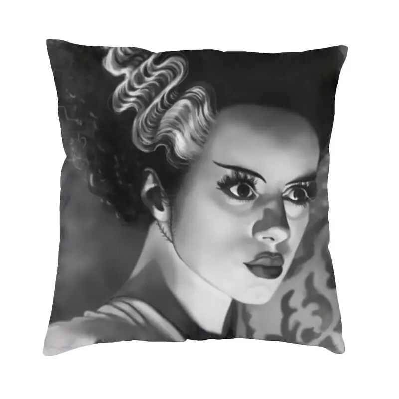 

Bride Of Frankenstein Square Pillowcover Home Decorative Horror Movie Cushions Throw Pillow for Sofa Double-sided Printing