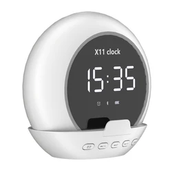 Portable Bluetooth Speaker with Alarm Clock & Temperature Display - Rechargeable Music Player for Home, Travel, & Outdoor Use (WHITE)