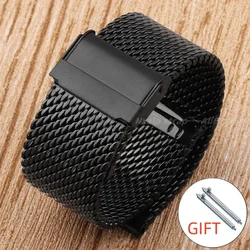 Elegant Mesh Milanese Stainless Steel Watch Band with Quick Release - Various Widths Available - 22mm (Black)
