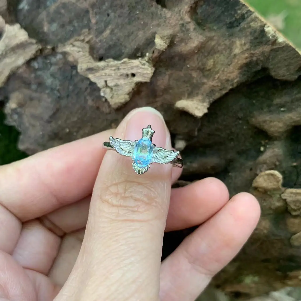 Natural Blue Topaz  Ring Adjustable Female Heart ring Jewelry for Women Gift Wholesale High Quality Vintage Fine