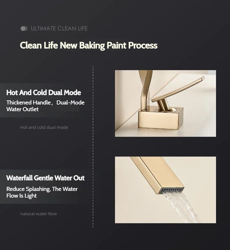 Waterfall Brass Single Hole Mixer Tap Creative Shape Basin Sink Faucet