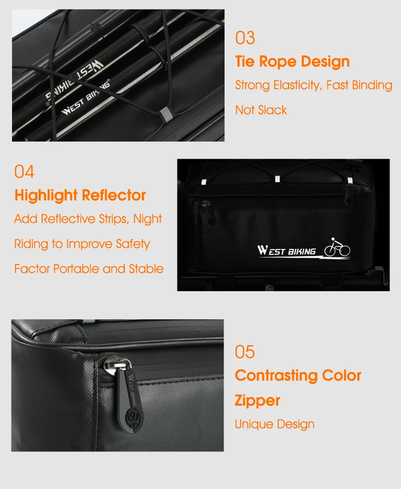 WEST BIKING Fahrrad-Rücksitztasche, 4 l, großes Fassungsvermögen, reflektierend, wasserdicht, Fahrradträgertasche mit Regenschutz, MTB, Rennrad-Zubehör – Detail 12